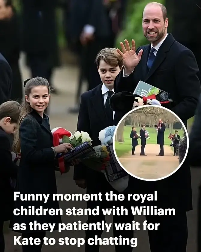 Princess Kate makes hilarious quip to fan as she realises Prince Louis, Princess Charlotte, Prince George and William are waiting for her while she’s chatting to royal fans at Sandringham on Christmas Day